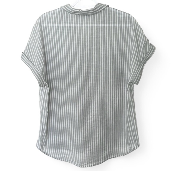 Lola River Sage Green Stripe Cotton Button Down Top Anthropologie Vibes L - Picture 6 of 6